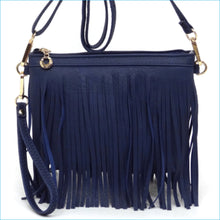 Load image into Gallery viewer, Navy Fringe Crossbody/Wristlet/Clutch