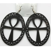 Load image into Gallery viewer, Oval Ankh Wood Earrings