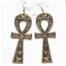 Load image into Gallery viewer, Etched Ankh Wood Earrings