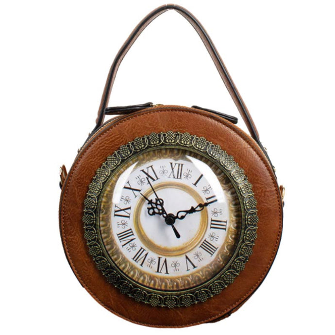 Brown Vintage Clock Handbag