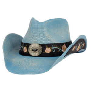 Straw Cowboy Hat (Blue)