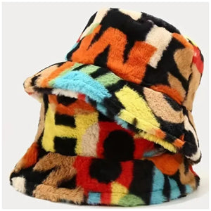 Black Multi Faux Fur Bucket Hat