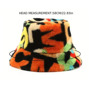 Tan Multi Faux Fur Bucket Hat