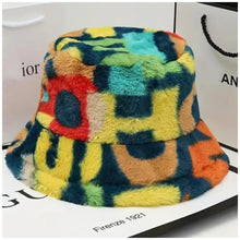 Load image into Gallery viewer, Blue Multi Faux Fur Bucket Hat