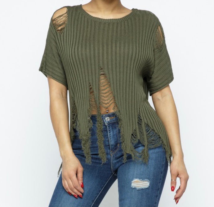 Distressed Sweater (Olive)