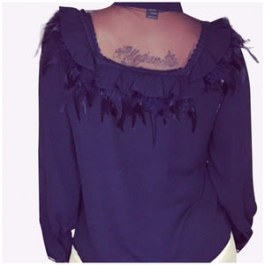 Navy Feather Blouse