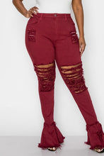 Load image into Gallery viewer, High Waist Distressed Flare Jeans (Curvy)