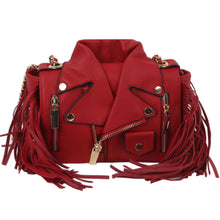Load image into Gallery viewer, Red Fringe Motorcycle Jacket Crossbody Satchel