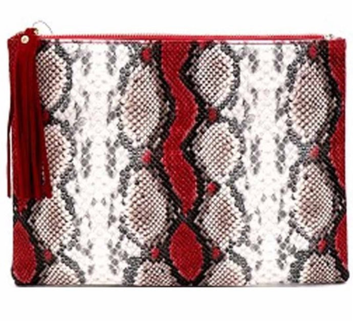 Oversized Red Snake Print Clutch