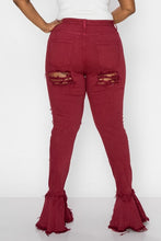 Load image into Gallery viewer, High Waist Distressed Flare Jeans (Curvy)