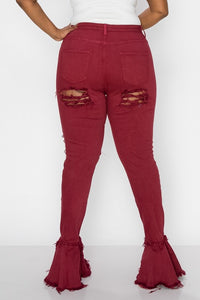 High Waist Distressed Flare Jeans (Curvy)