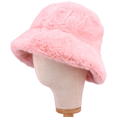 Faux Fur Bucket Hat (Pink)