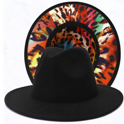 Multi Color Leopard Bottom Black Fedora