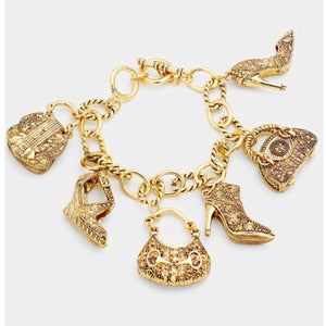 Handbags & Heels Charm Bracelet (Gold)