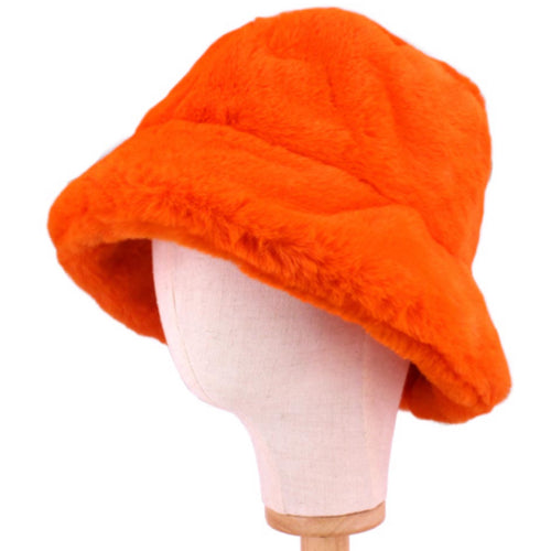 Faux Fur Bucket Hat (Orange)