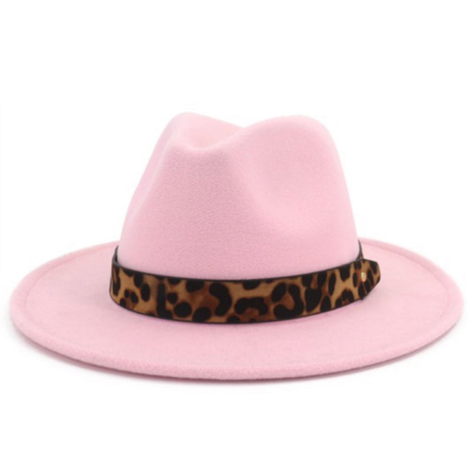 Unisex Pink Fedora w/Faux Leather Leopard Band