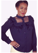 Load image into Gallery viewer, Navy Feather Blouse