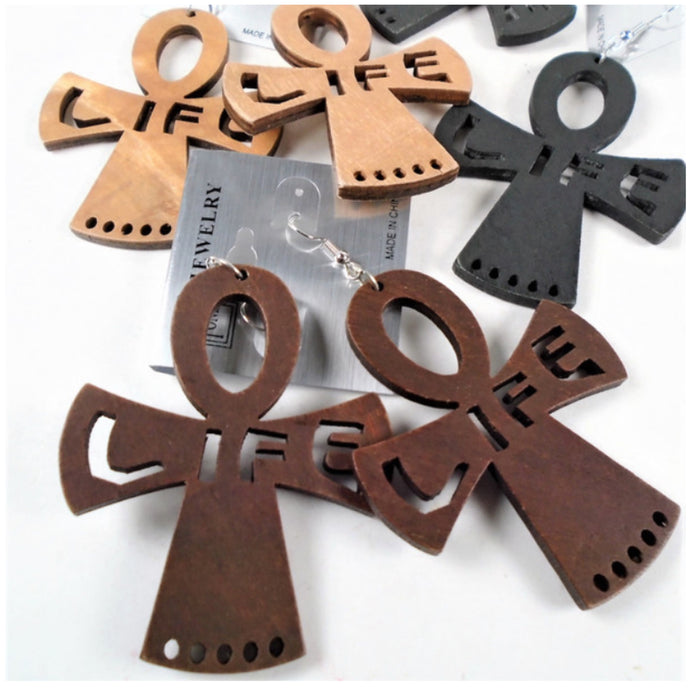 Life Angel Wood Earrings