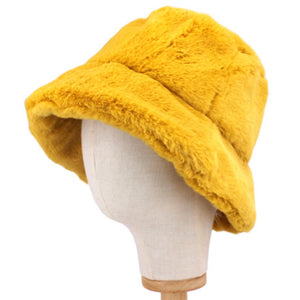 Faux Fur Bucket Hat (Yellow)
